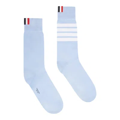 Thom Browne Lightweight Cotton 4-bar Mid Calf Socks Women In Blue
