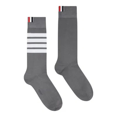 Thom Browne Lightweight Cotton 4-bar Mid Calf Socks Women In Gray