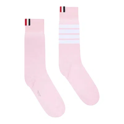 Thom Browne Lightweight Cotton 4-bar Mid Calf Socks Women In Pink