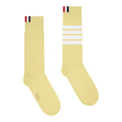 Thom Browne Lightweight Cotton 4-bar Mid Calf Socks Women In Yellow