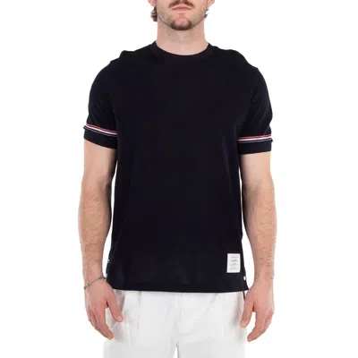 Thom Browne Lightweight Striped Cuff Cotton T-shirt In Blue