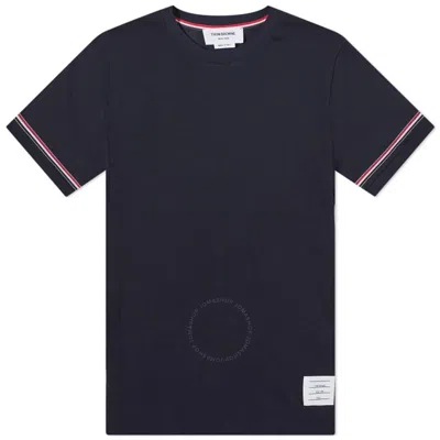 Thom Browne Relaxed Fit Short-sleeve T-shirt With Tricolor Accent And Patch In Black