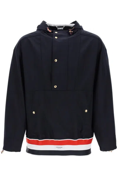 Thom Browne "lightweight Wool Anorak With Tr In Blu