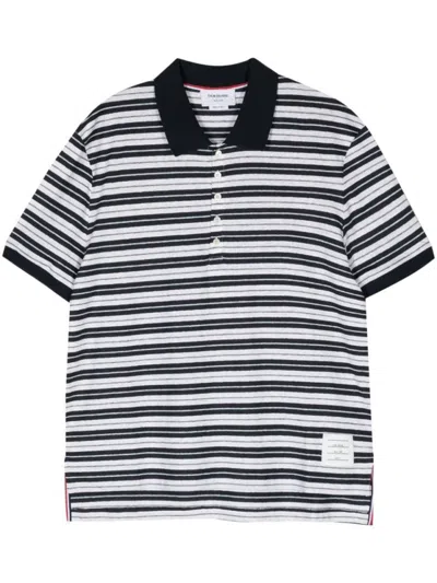 Thom Browne Striped Linen-blend Jersey Polo Shirt In Multi