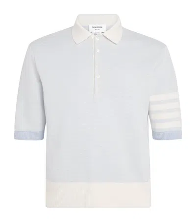 THOM BROWNE LINEN-COTTON -STRIPE POLO SHIRT