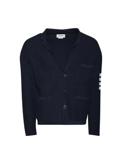 Thom Browne Linen Cotton 4-bar Cardigan Dark Blue