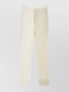 THOM BROWNE LINEN PANT WITH FOLDED HEMLINE AND CONTRASTING BANDS