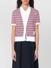 Thom Browne Linen Striped Cardigan Short Sleeves In Pink