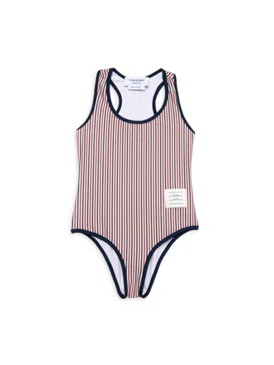 Thom Browne Kids' Little Girl's & Girl's Striped One Piece Swimsuit In Red White Blue