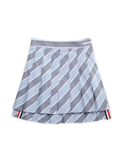 Thom Browne Kids' Stripe-print Pleated Skirt In Grey