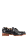 Thom Browne Polished Black Leather Loafers With Moc Toe Design And Lace Detail In Black