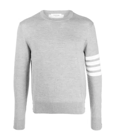 Thom Browne Men's Classic Crewneck Sweatshirt With Striped Sleeve In Light Grey