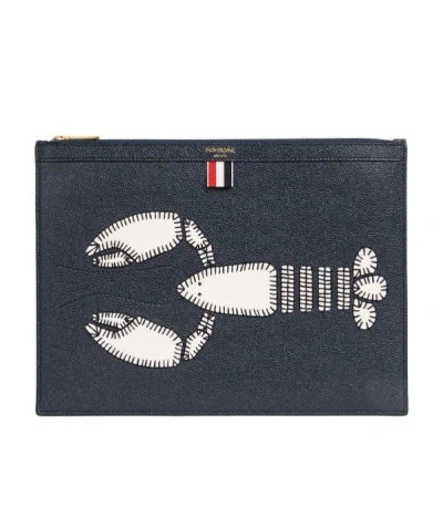 Thom Browne Lobster-appliqué Clutch Bag In Black