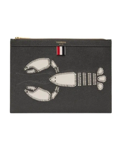 Thom Browne Lobster-appliqué Clutch Bag In Gray