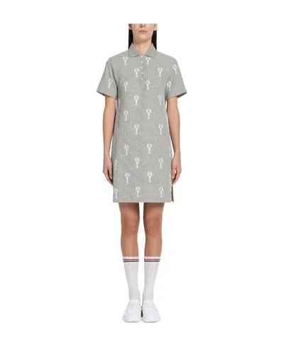 Thom Browne Lobster-embroidered Short-sleeve Polo Dress In Gray