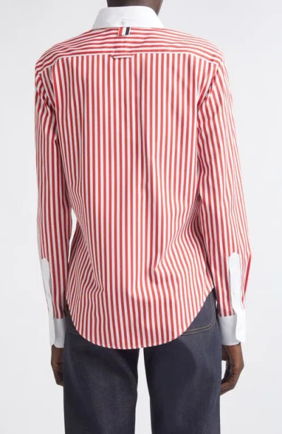 Thom Browne Lobster Embroidered Stripe Cotton Poplin Button-down Shirt In Red