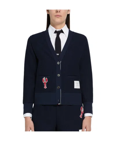 Thom Browne Lobster-embroidered V-neck Cardigan In Black