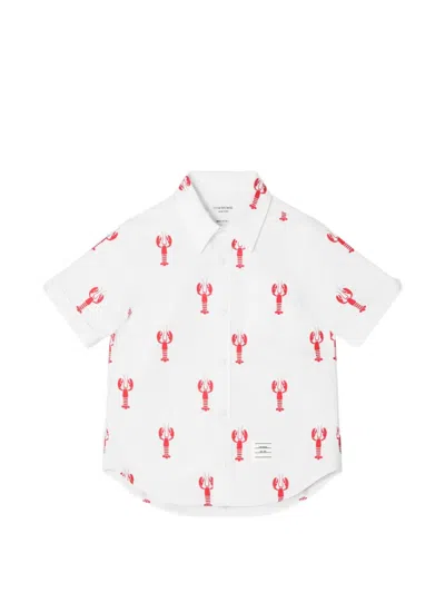 Thom Browne Kids' Lobster-print Short-sleeve Shirt In White