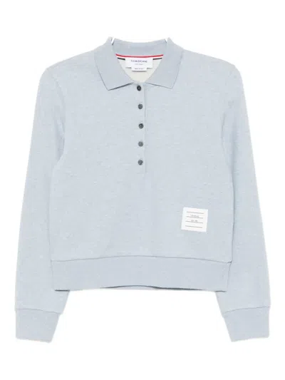 Thom Browne Logo-appliqué Cotton Polo Top In Blue