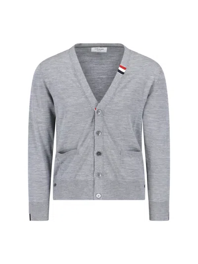Thom Browne Logo Cardigan In Grey