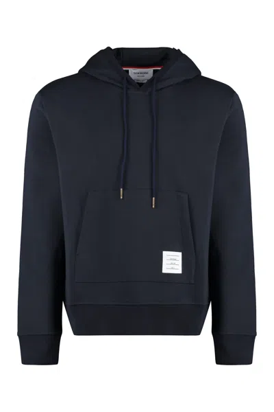 Thom Browne Logo Cotton Hoodie In Blue