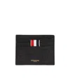 Thom Browne Pebble Grain Leather Single Card Holder In Black