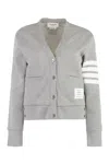 Thom Browne Striped Cotton V-neck Cardigan Pockets In Gray