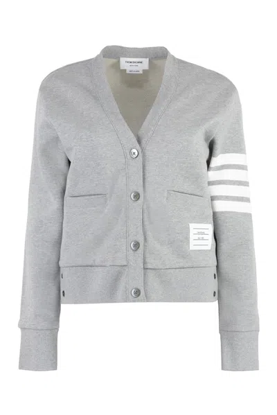 Thom Browne Logo Detail Cotton Cardiga In Gray