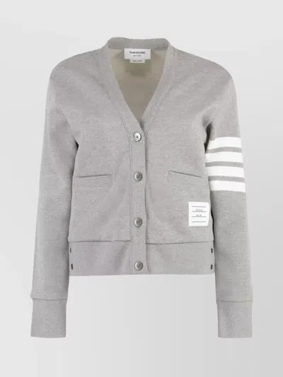 Thom Browne Logo Detail Cotton Cardigan In Gray
