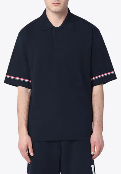 Thom Browne Logo Embroidered Polo T-shirt In Blue