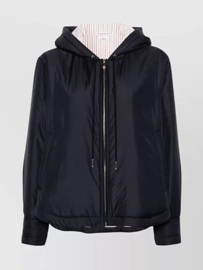 Thom Browne Logo Hooded Waterproof Jacket In Blue