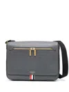 Thom Browne Logo-lettering Leather Messenger Bag In Grey