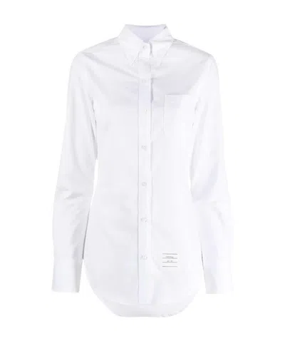 Thom Browne Logo-patch Buttoned Shirt In White