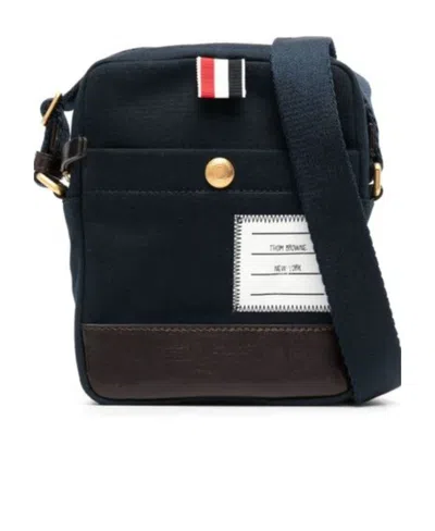 Thom Browne Logo-patch Canvas Shoulder Bag In Black