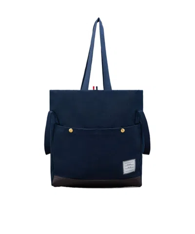 Thom Browne Logo-patch Canvas Tote Bag In Black