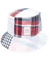 Thom Browne Logo-patch Checked Bucket Hat In Blue