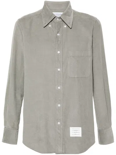 Thom Browne Logo-patch Corduroy Shirt In Gray