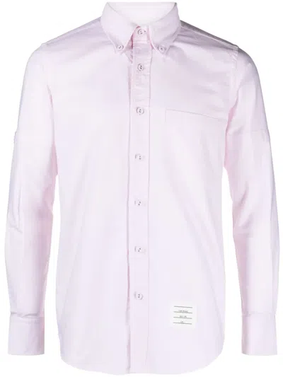 Thom Browne Logo-patch Cotton Shirt In Pink