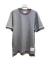 Thom Browne Cotton Crew Neck T-shirt With Striped Trim In Gray