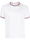 Thom Browne White Crewneck T-shirt With Rwb Detail On Neck And Sleeve In White