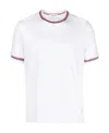 Thom Browne White Crewneck T-shirt With Rwb Detail On Neck And Sleeve In White