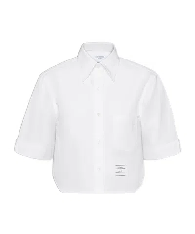 THOM BROWNE THOM BROWNE LOGO PATCH CROPPED SHIRT