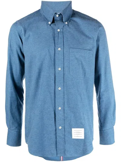 Thom Browne Logo-patch Denim Shirt In Blue