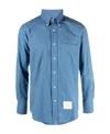 Thom Browne Logo-patch Denim Shirt In Blue