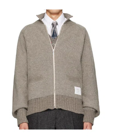 Thom Browne Logo-patch Detail Knit Cardigan In Nude