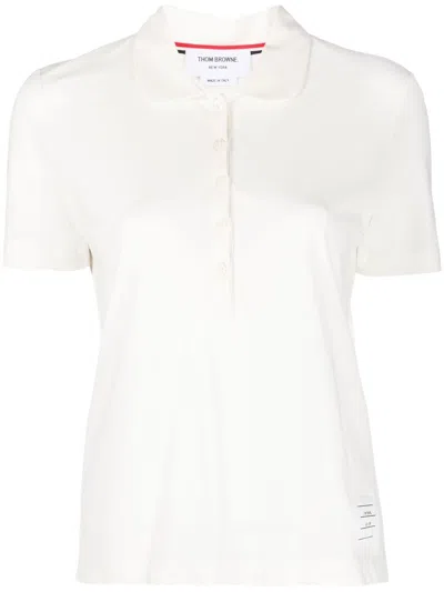 Thom Browne Logo-patch Detail Polo Top In White