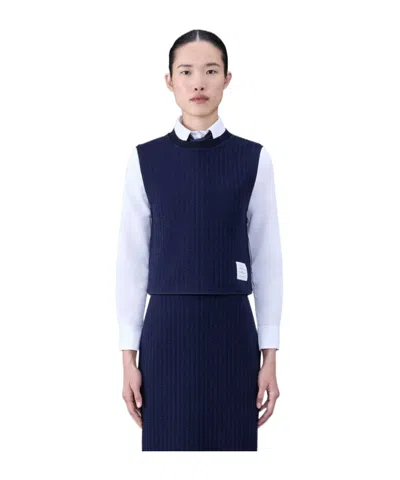 Thom Browne Logo-patch Jacquard Top In Blue