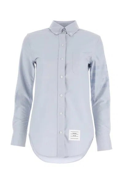 Thom Browne Logo Patch Long-sleeved Shirt In Blue