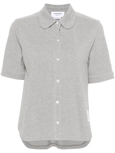 Thom Browne Logo-patch Piqué Shirt In Grey