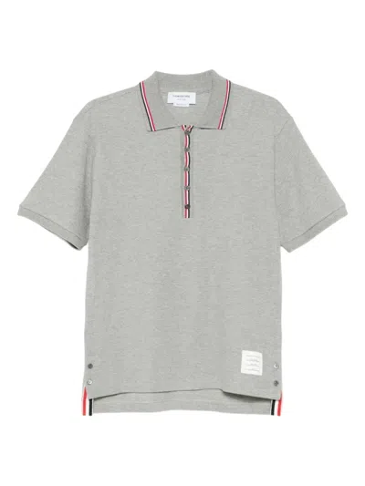 Thom Browne Logo-patch Polo Shirt In Gray